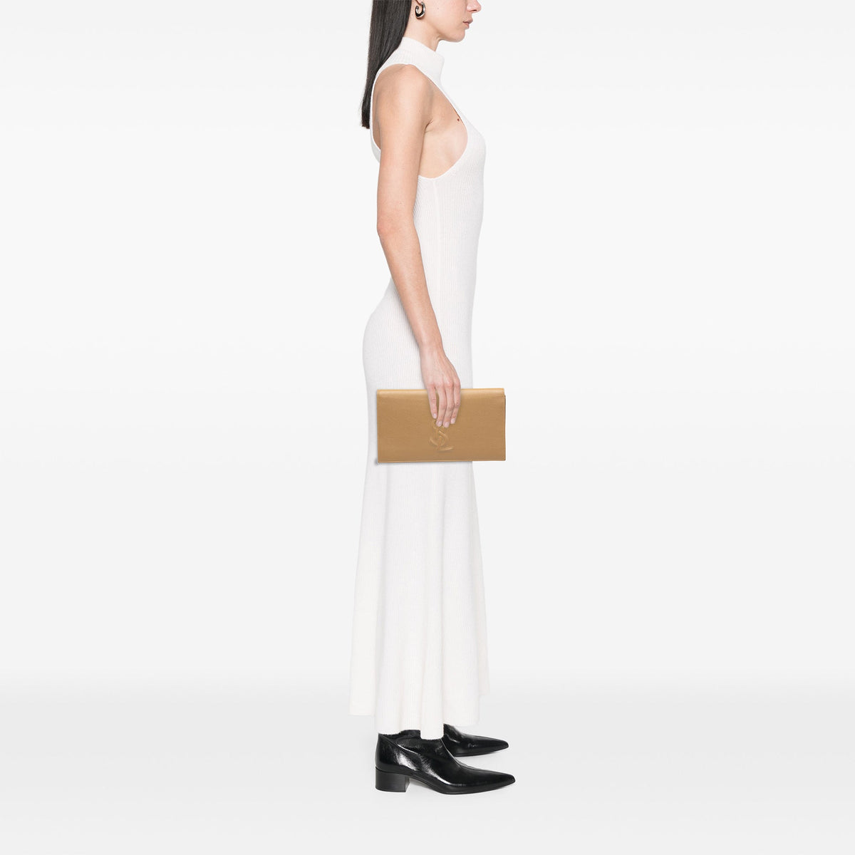 Saint Laurent Large Textured Calfskin Belle de Jour Clutch — Beige