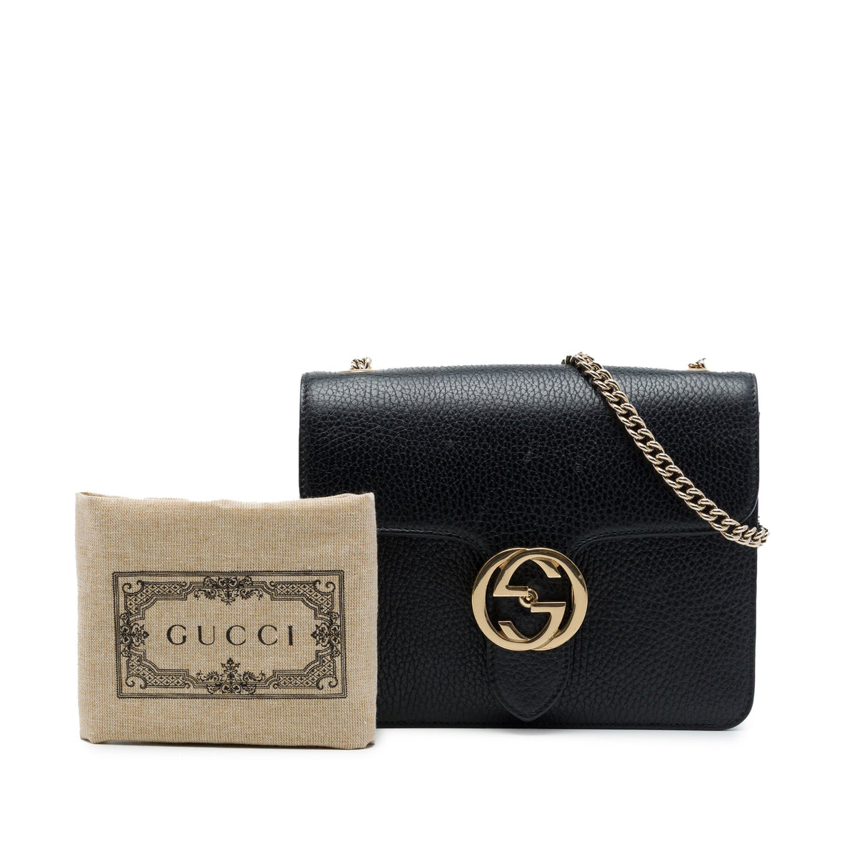 Gucci Small Dollar Calfskin Interlocking G Crossbody — Black