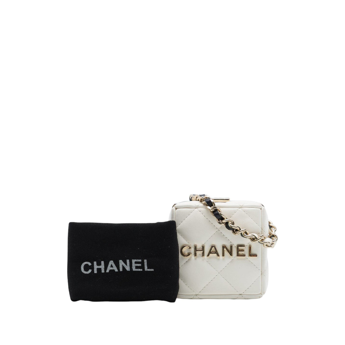 Chanel Bicolor Quilted Lambskin Cube Clutch with Chain