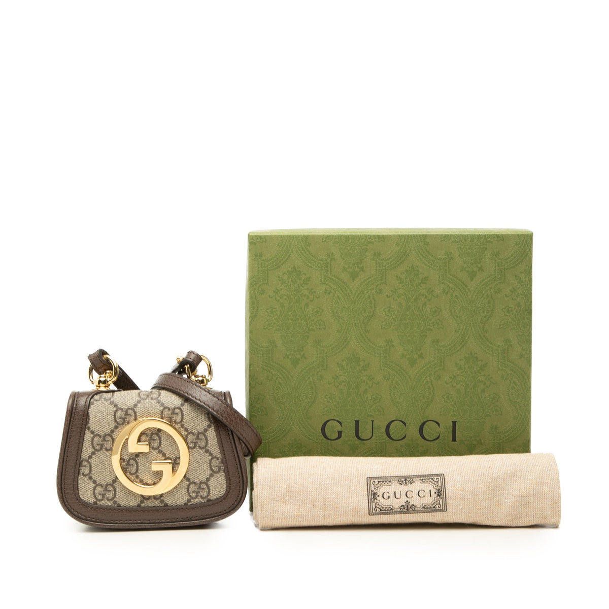 Gucci GG Supreme Blondie Card Case on Strap — Beige
