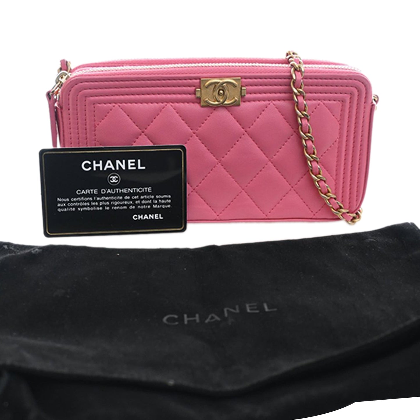 Quilted Lambskin Boy Double Zip Wallet On Chain