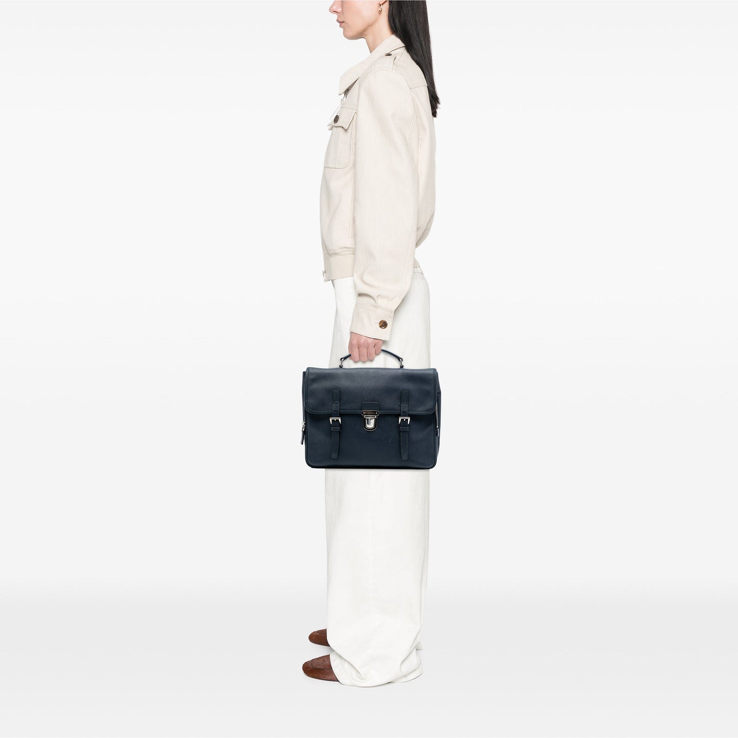 Prada Saffiano Double Buckle Briefcase