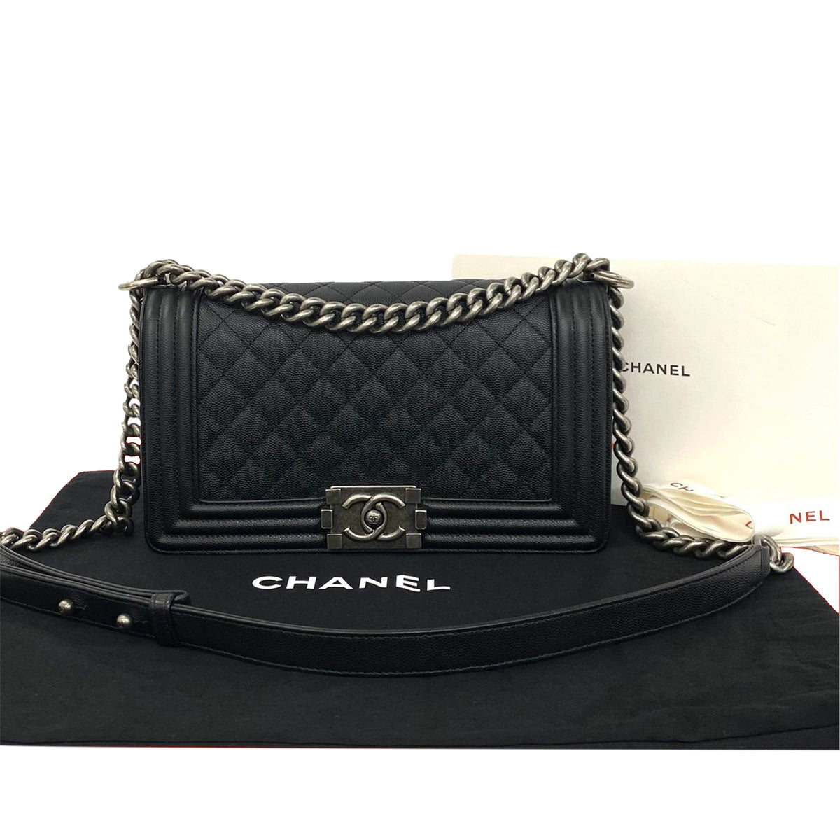Chanel Old Medium Quilted Caviar Boy Flap