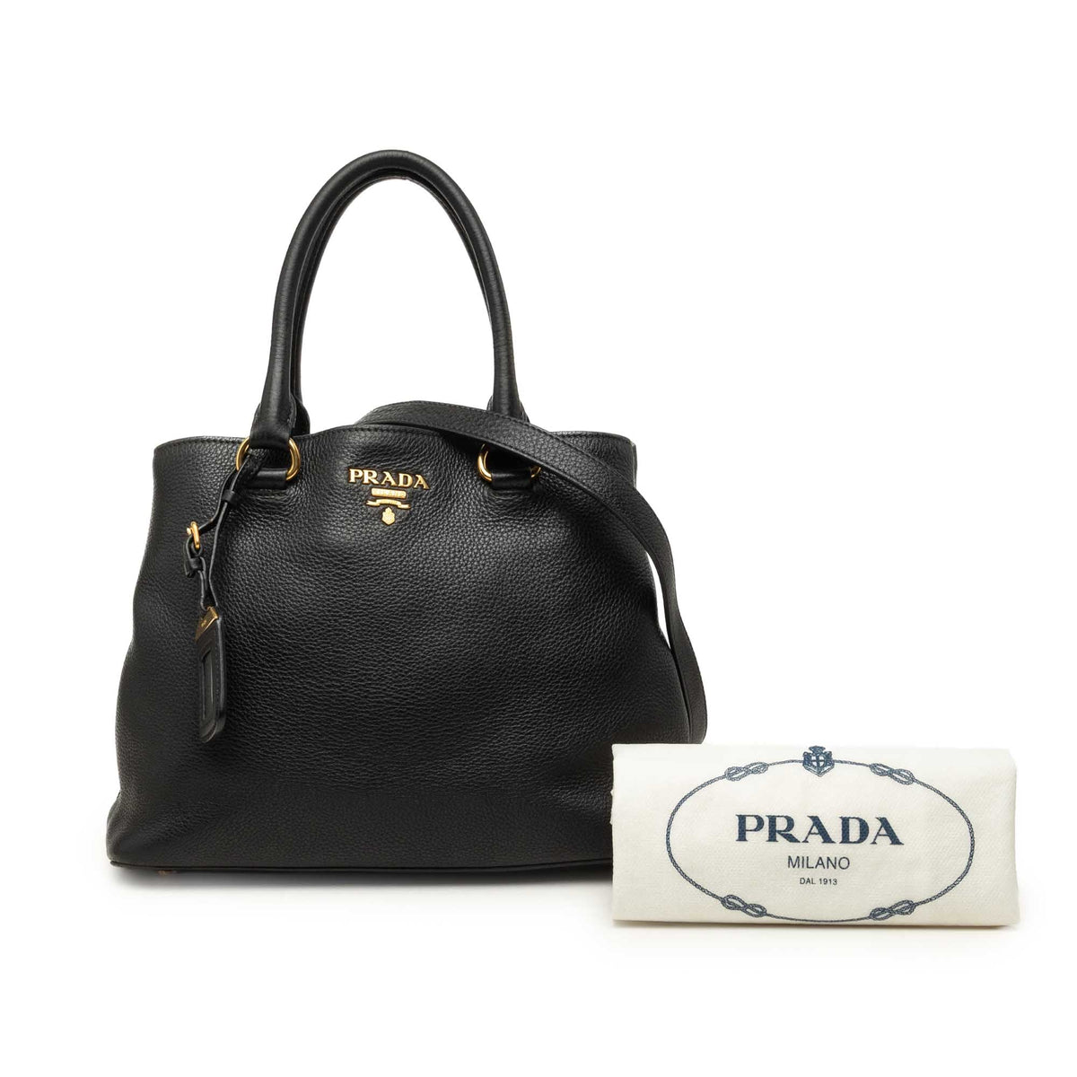 Prada Vitello Daino Open Convertible Tote — Black
