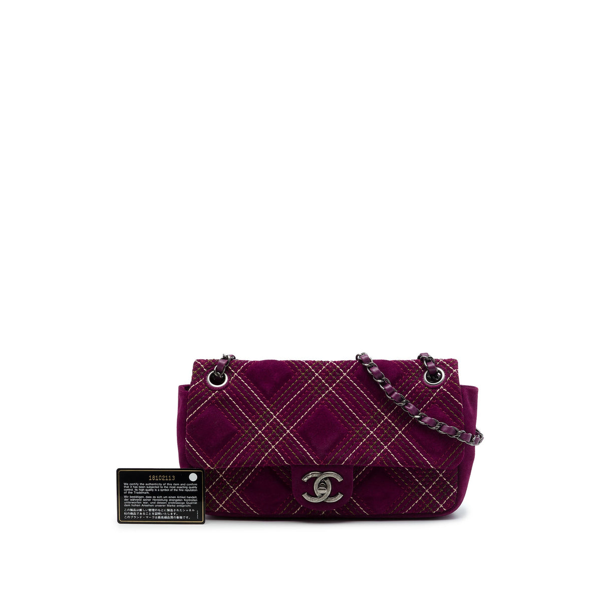 Chanel Paris Edinburgh Medium Stitched Suede Saltire Single Flap — Purple