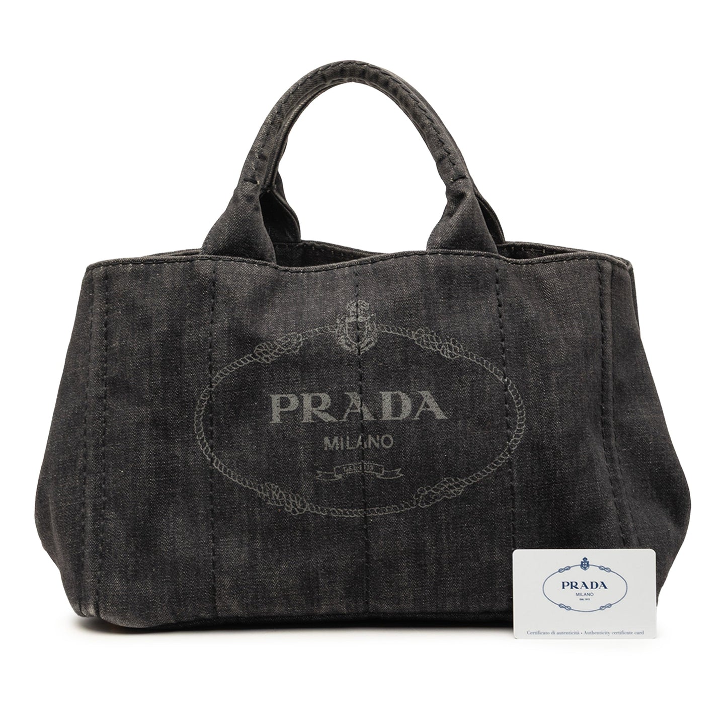 Prada Denim Canapa Logo Tote