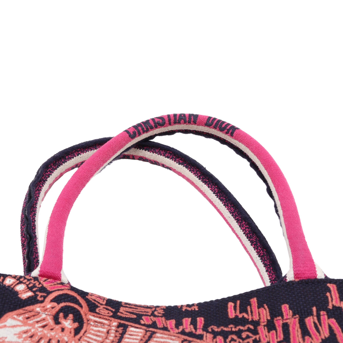 Dior Large Embroidered Canvas Animals Tiger Book Tote — Pink