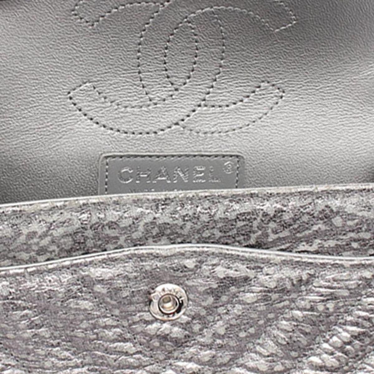Chanel Mini Reissue 2.55 Metallic Aged Calfskin Double Flap 224 — Silver