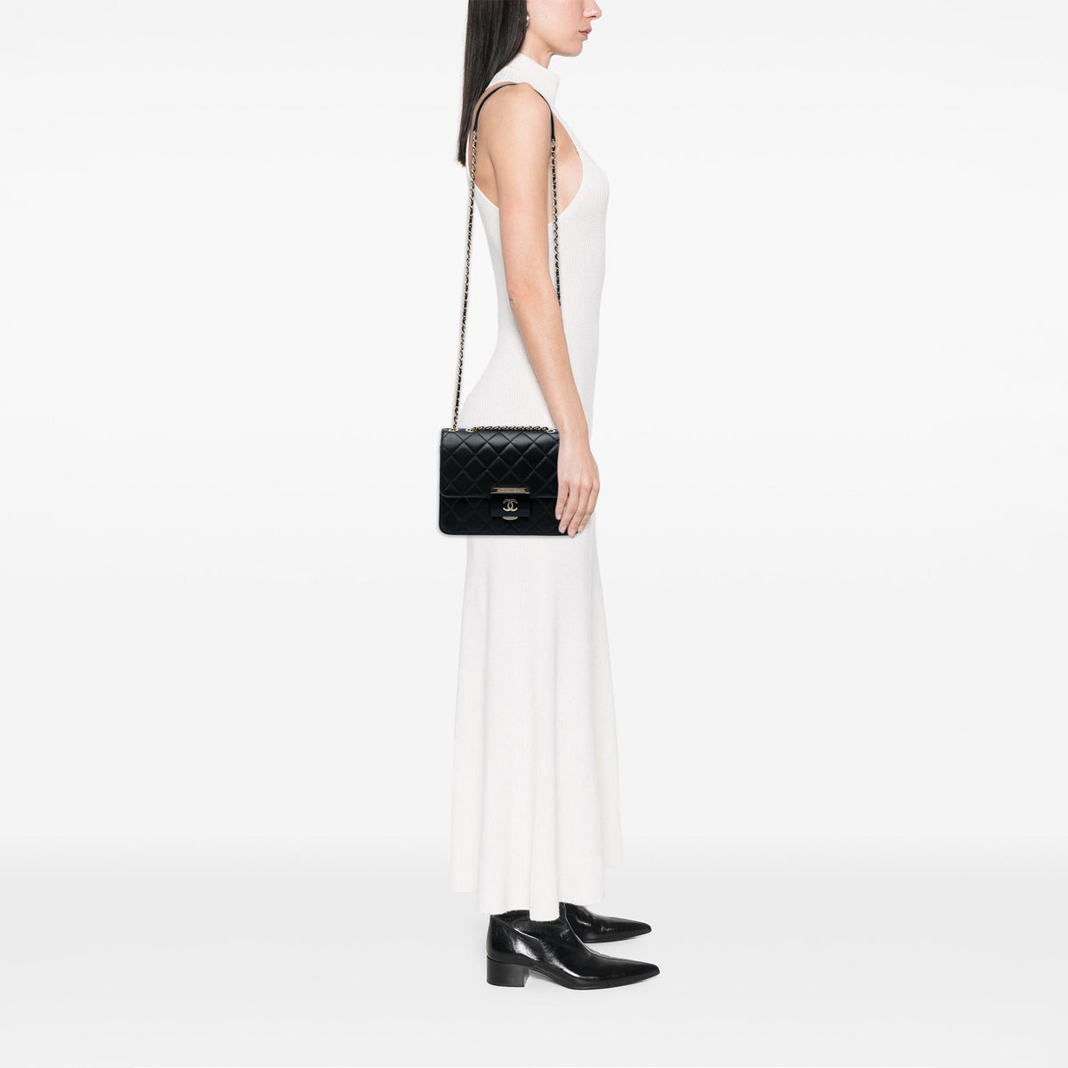 Chanel Medium Quilted Sheepskin Beauty Lock Flap — Black