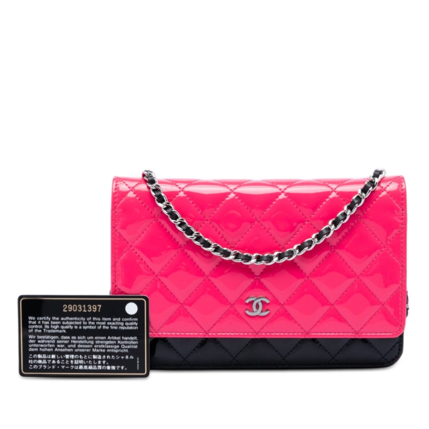 CC Bicolor Quilted Patent Wallet on Chain