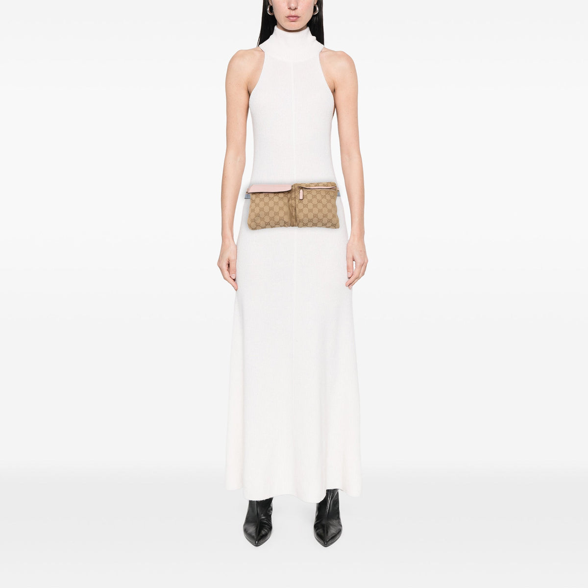 Gucci GG Canvas Web Double Pocket Belt Bag — Beige