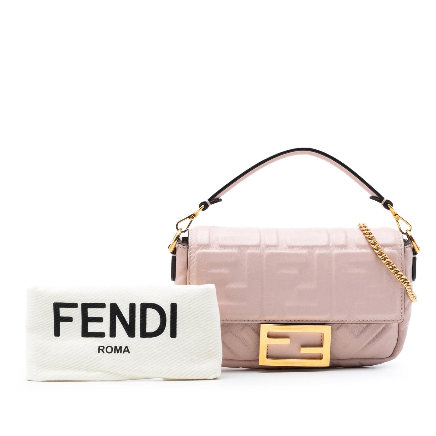 Fendi Mini Zucca Embossed Leather Baguette Satchel