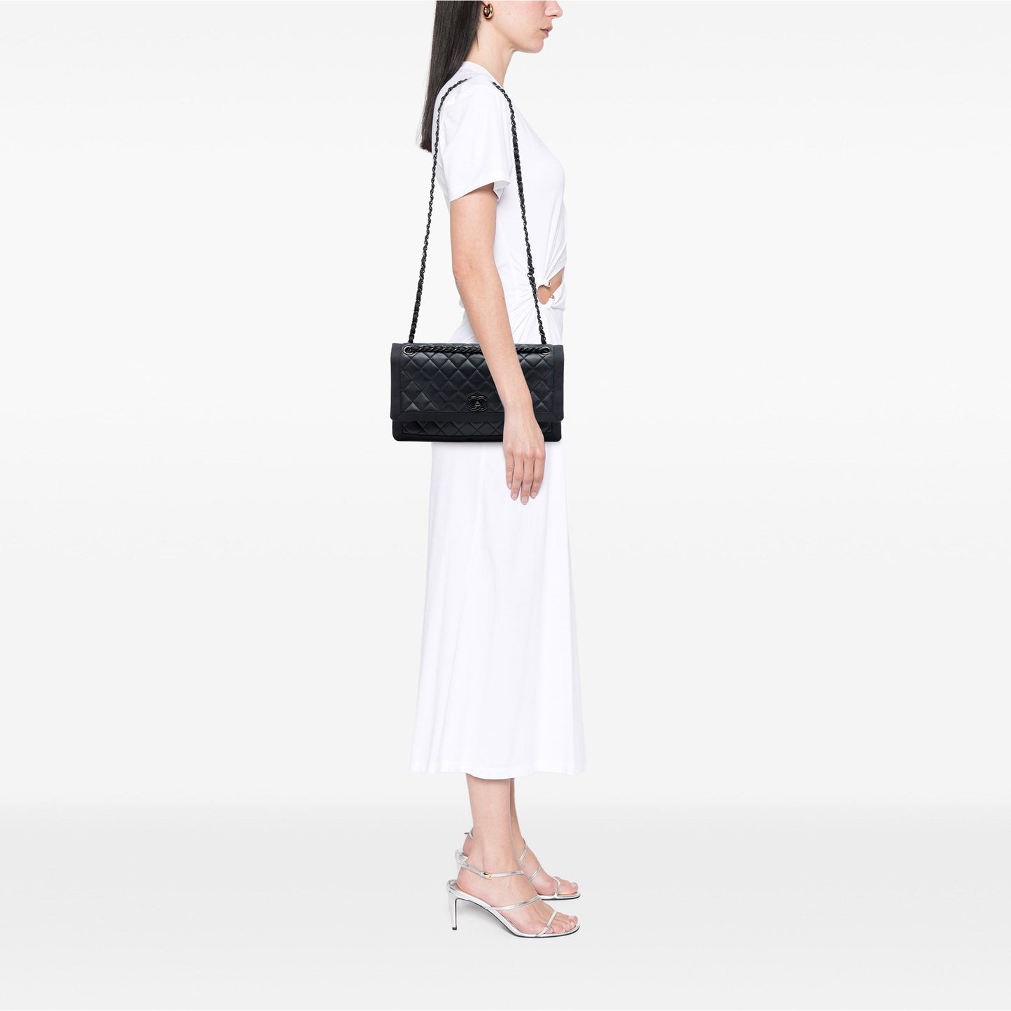 Chanel CC Quilted Lambskin and Grosgrain So Black Flap