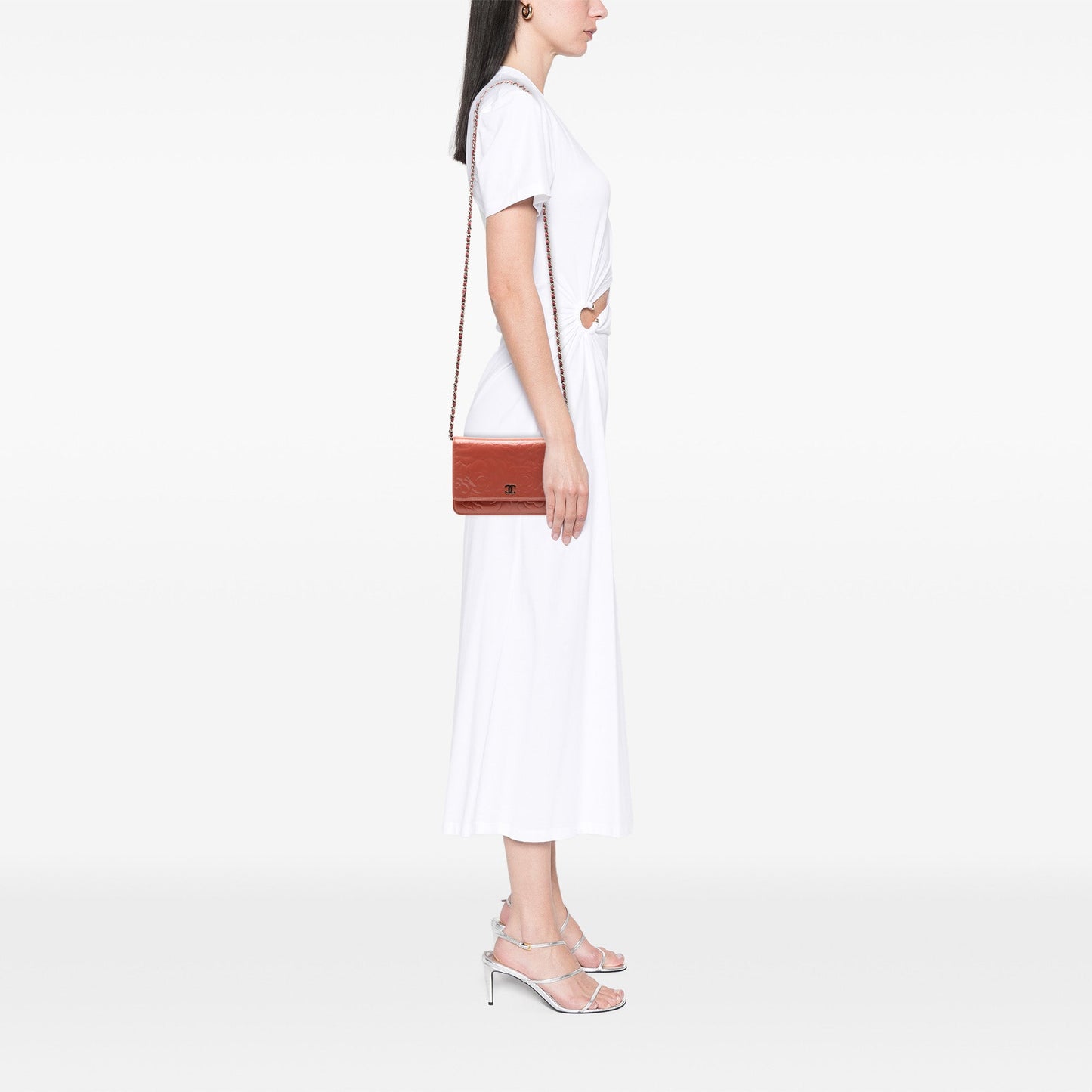 Chanel CC Embossed Patent Camellia Wallet On Chain