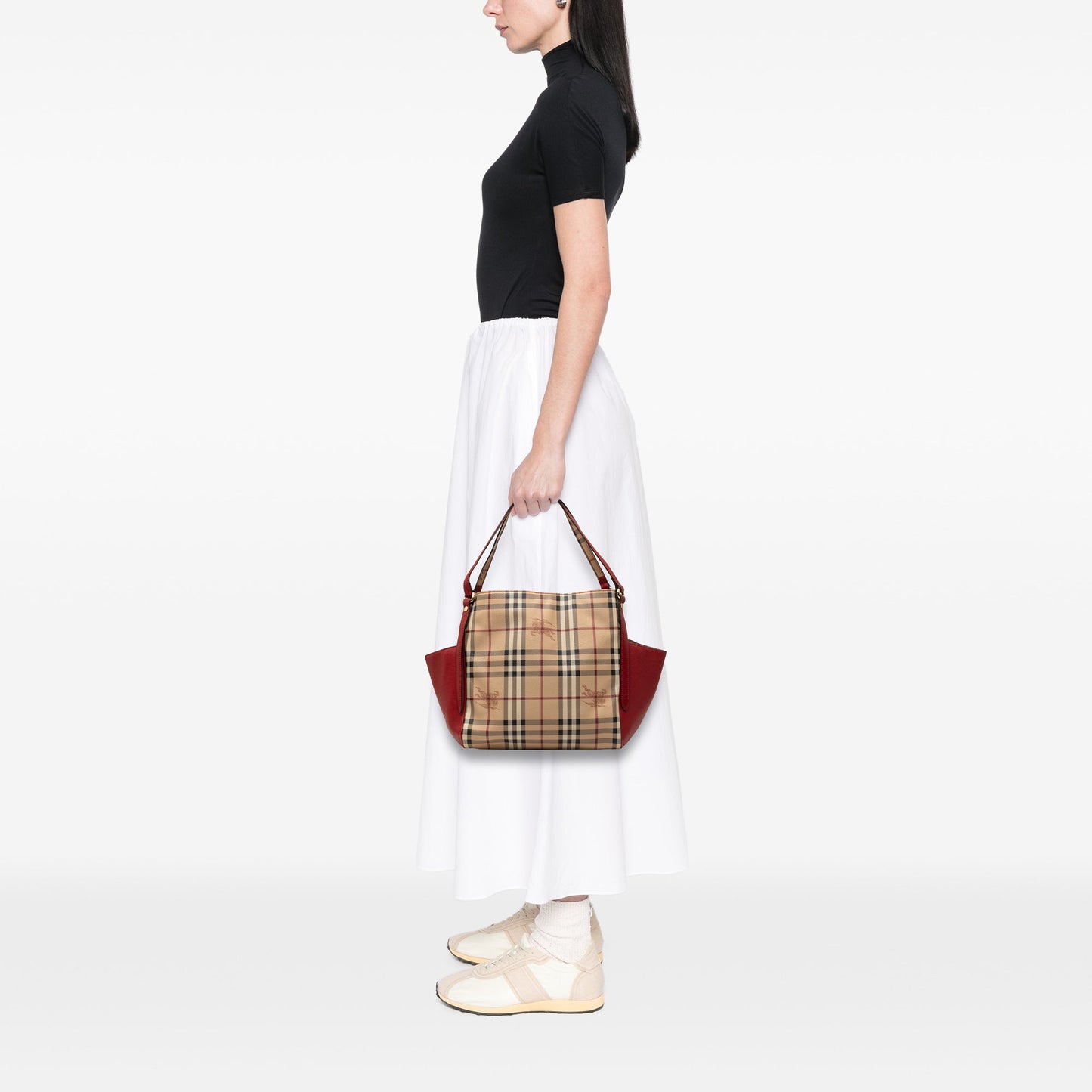 Burberry Small Leather Trimmed Haymarket Check Coated Canvas Canterbury Tote