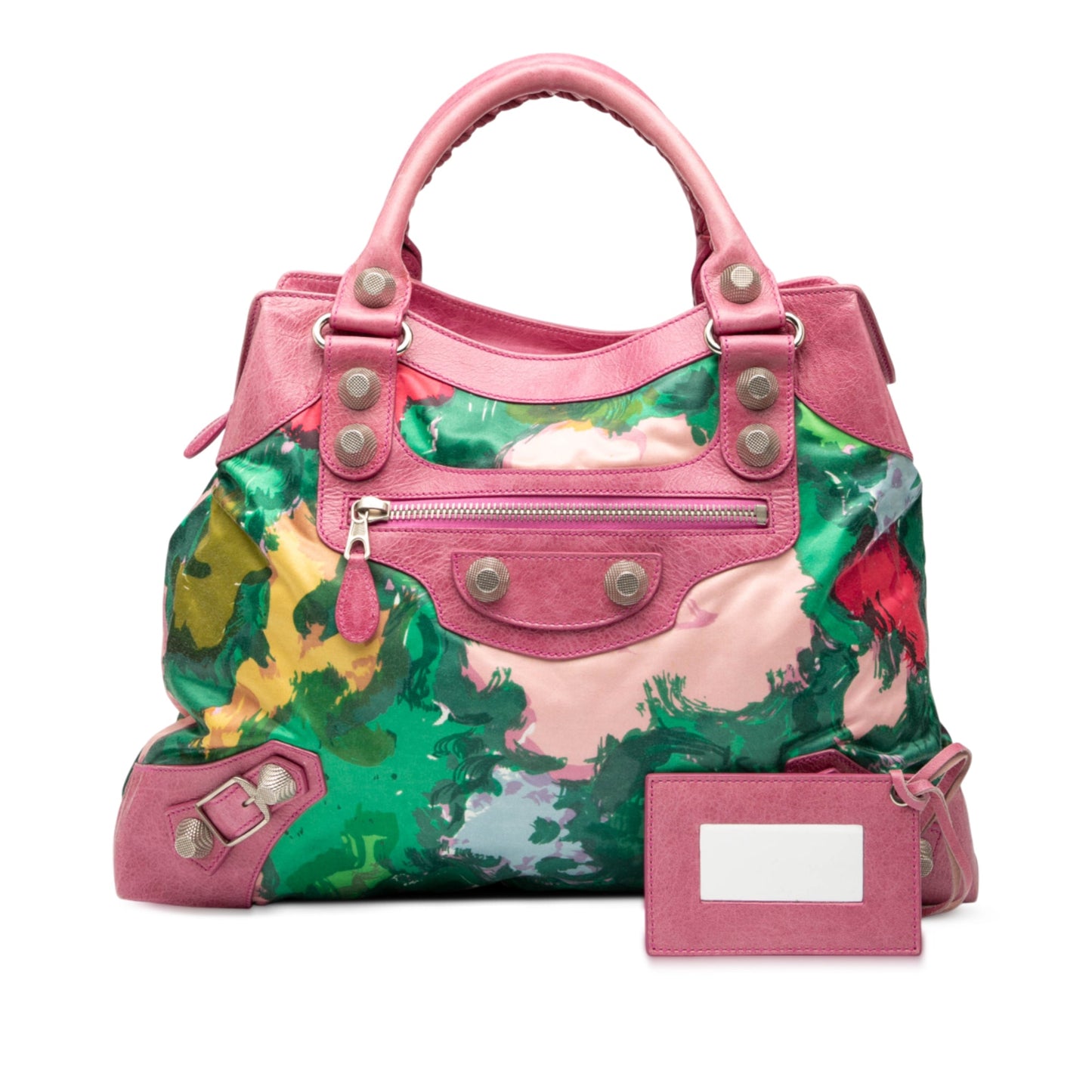 Balenciaga Lambskin and Satin Floral Print Motocross Giant 21 Brief Satchel