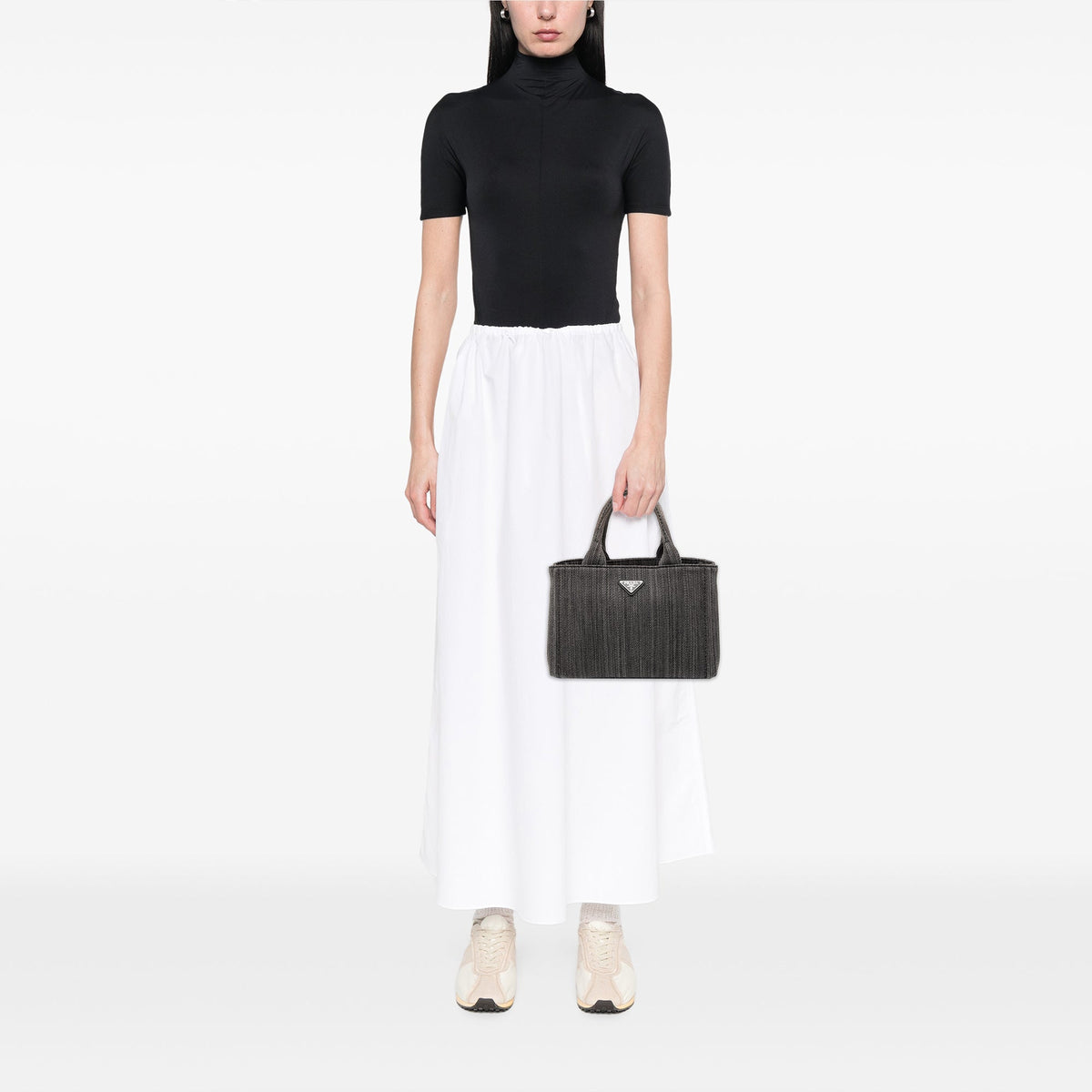 Prada Small Canvas Canapa Satchel — Gray