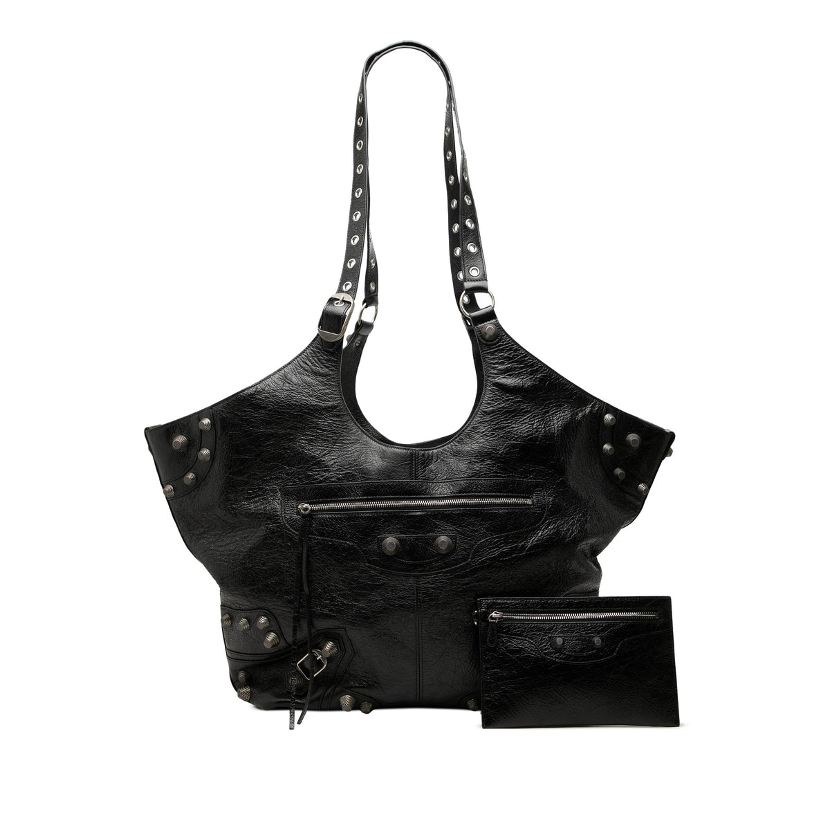 Balenciaga Large Arena Lambskin Motocross Le Cagole Carry All Tote — Black