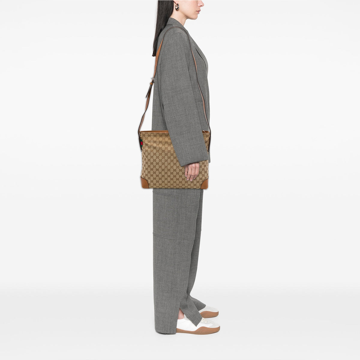 Gucci GG Canvas Web Crossbody — Beige