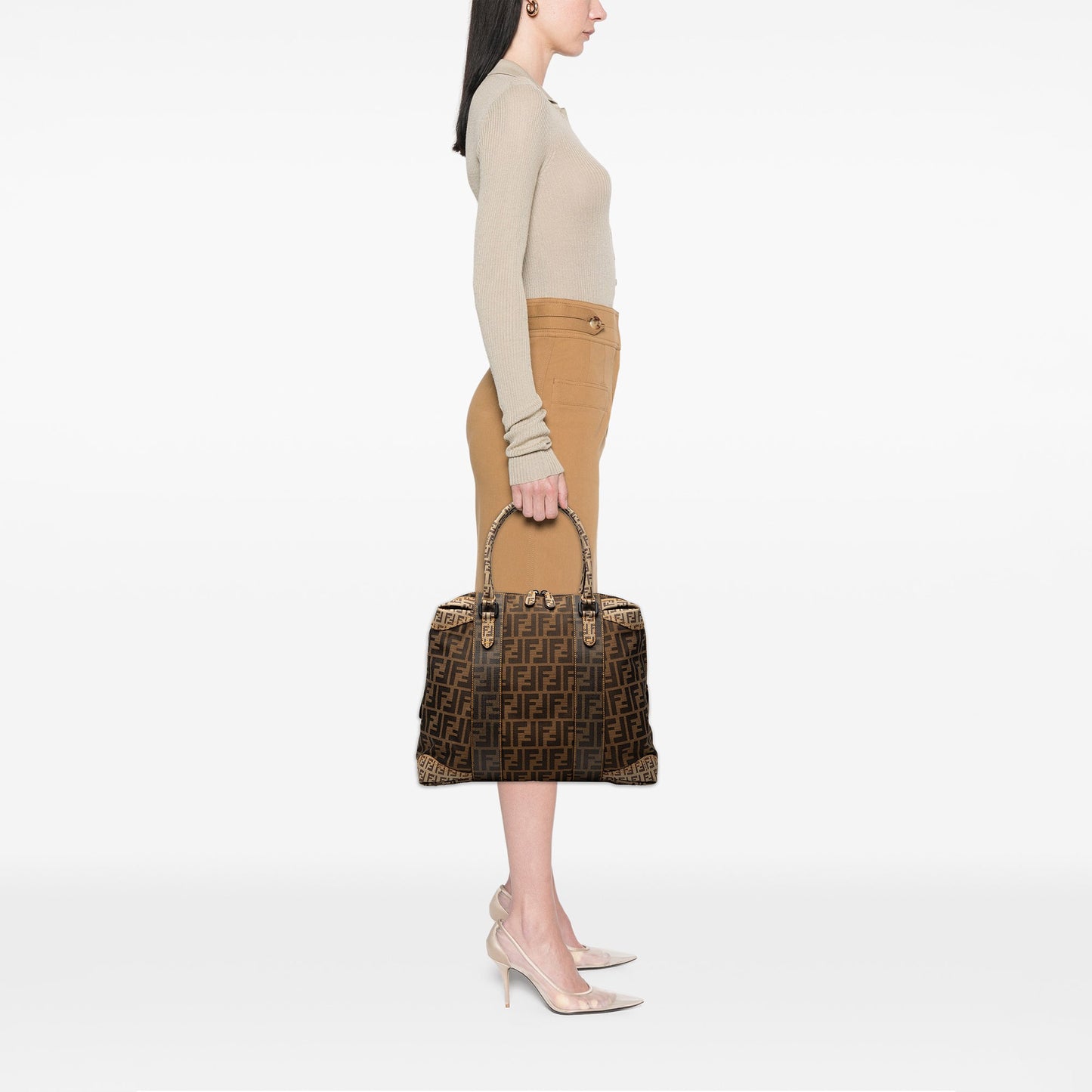 Fendi Large Zucca Canvas Mixed Media Tote