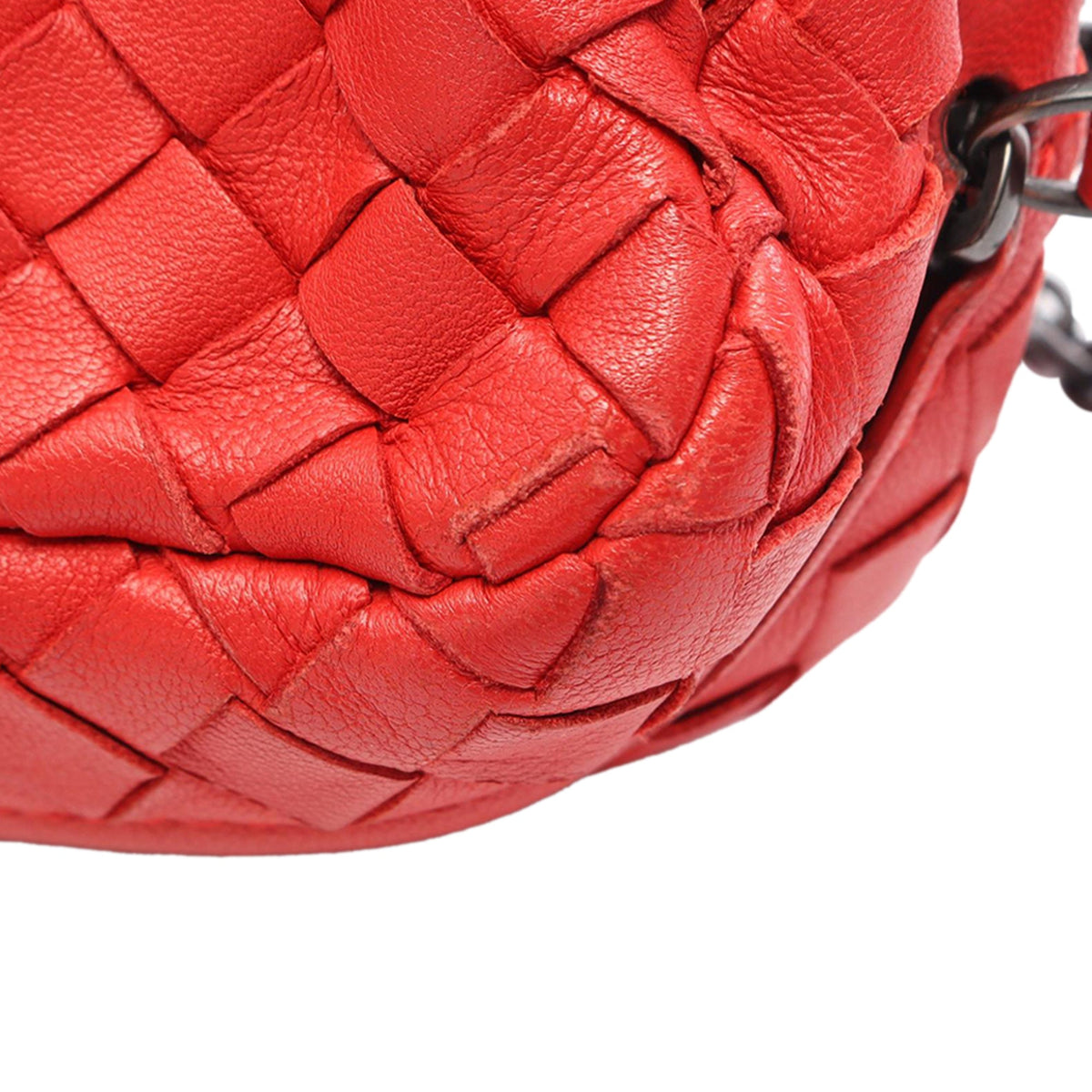 Bottega Veneta Mini Nappa Intrecciato Expandable Chain Crossbody — Red
