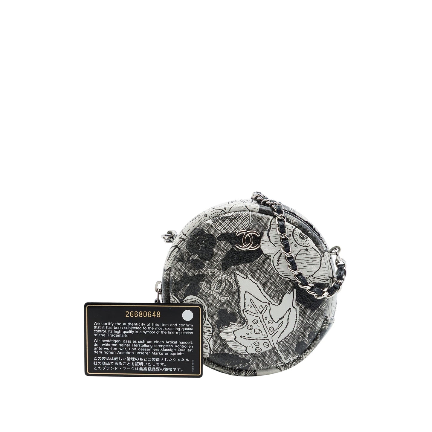Chanel CC Calfskin Floral Round Clutch with Chain