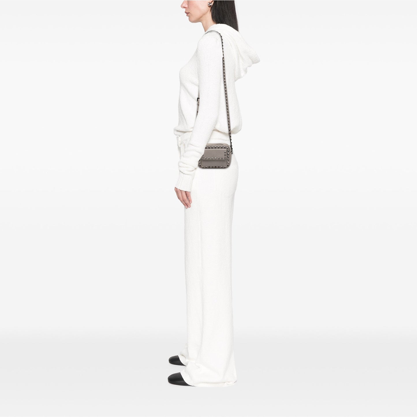 Valentino Pebbled Calfskin Rockstud Flap Pocket Camera Bag