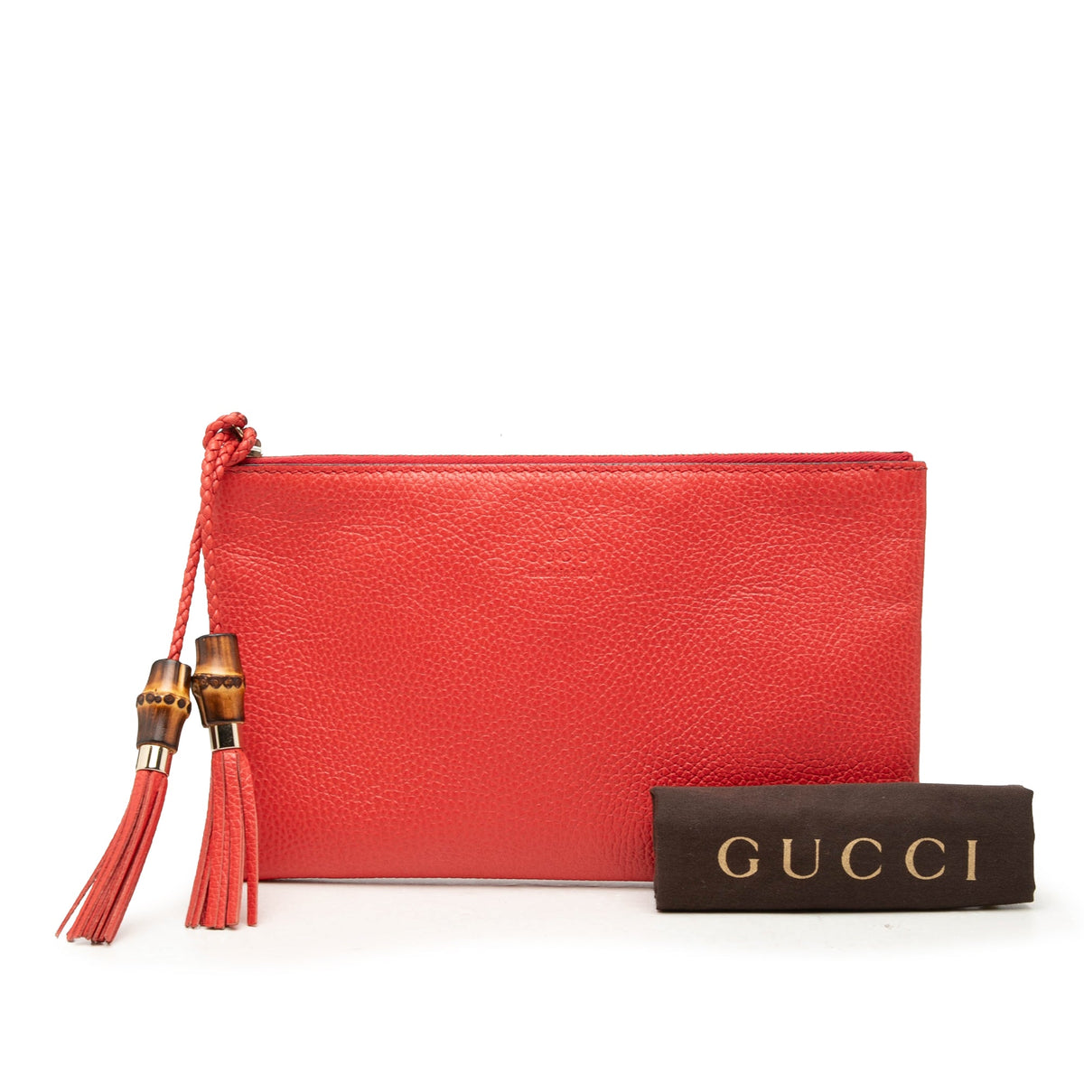 Gucci Calfskin Bamboo Clutch — Red