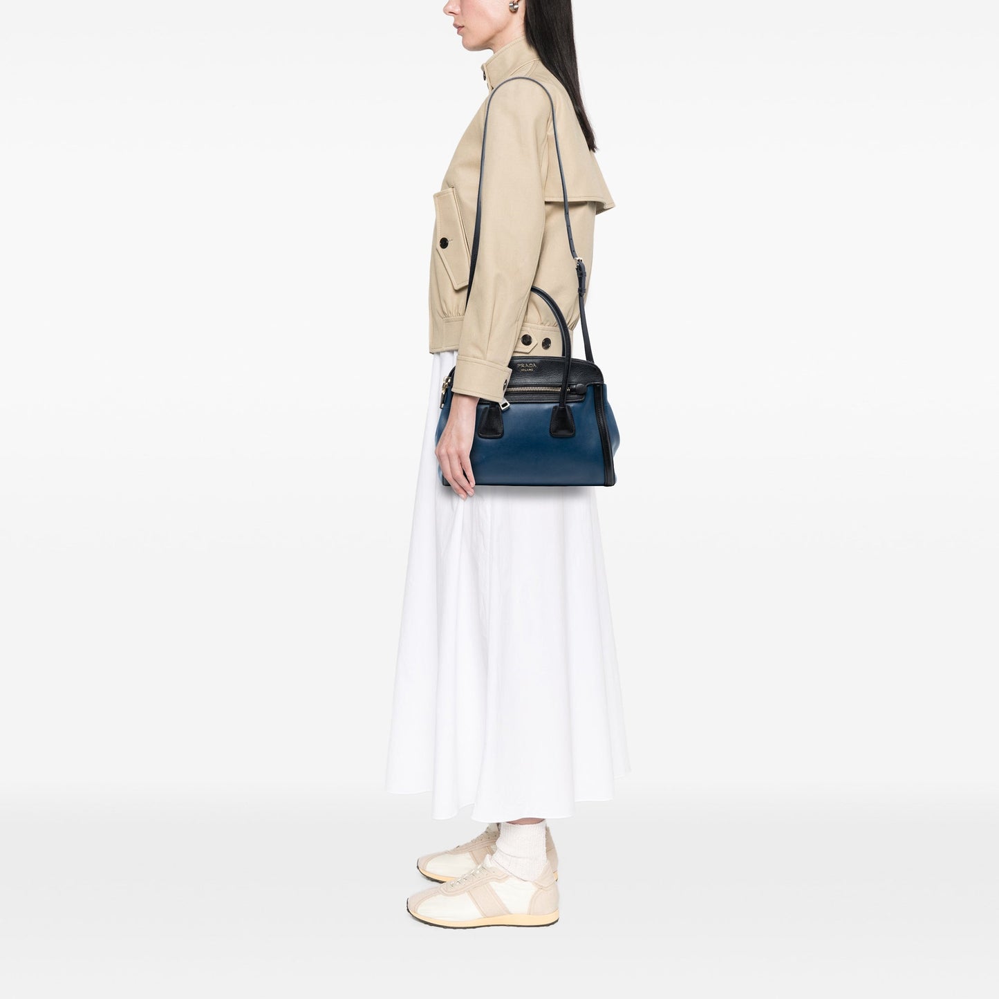 Bicolor Saffiano Trimmed City Calf Double Zip Satchel