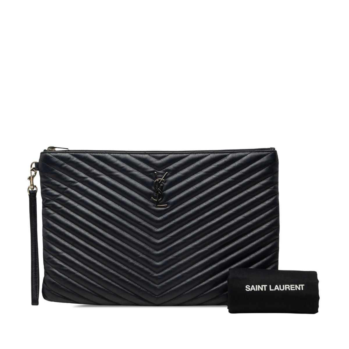 Saint Laurent Leather Chevron Monogram Document Holder