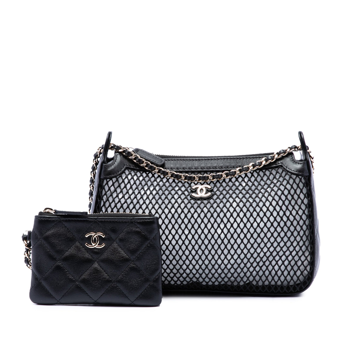 Chanel CC Mesh and Shiny Lambskin Clutch with Chain