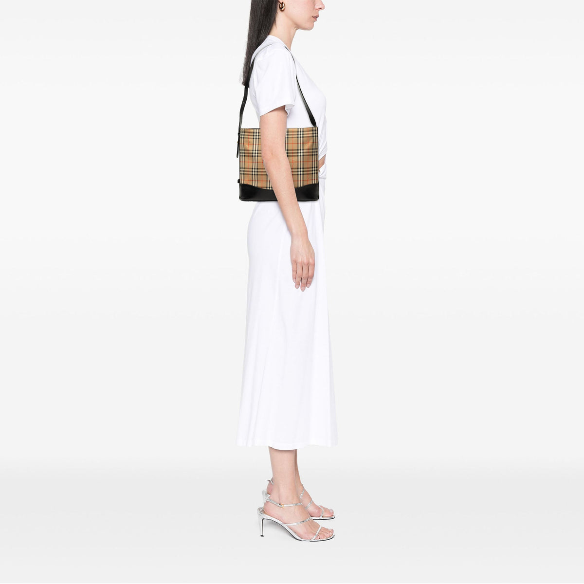 Burberry Haymarket Check Canvas Tote — Beige