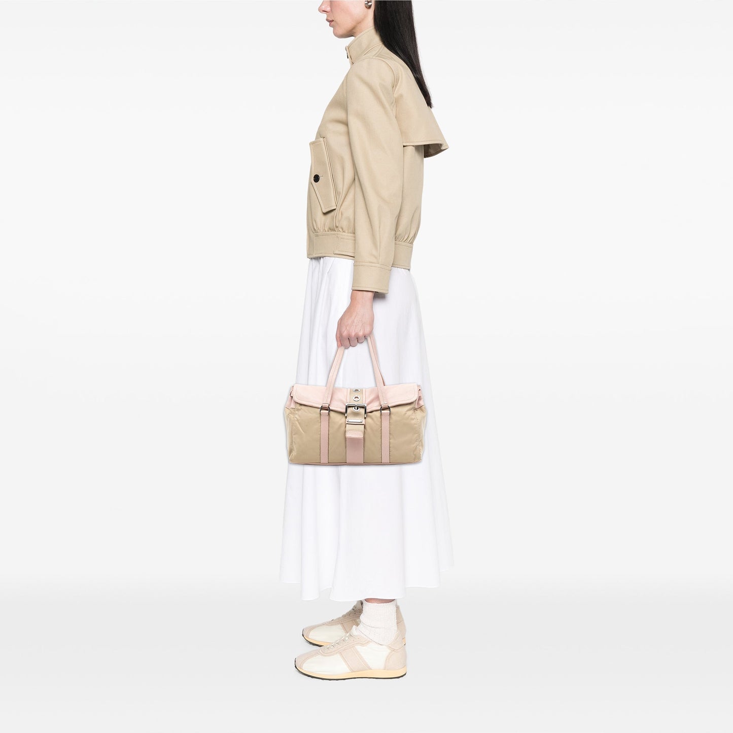 Prada Vitello Trimmed Tessuto Shoulder Bag