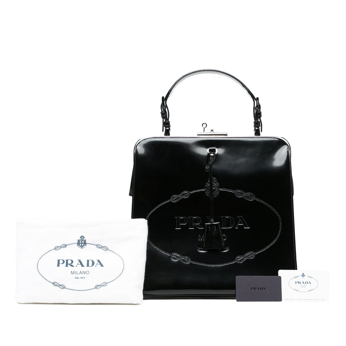 Prada Spazzolato Logo Frame Handbag — Black