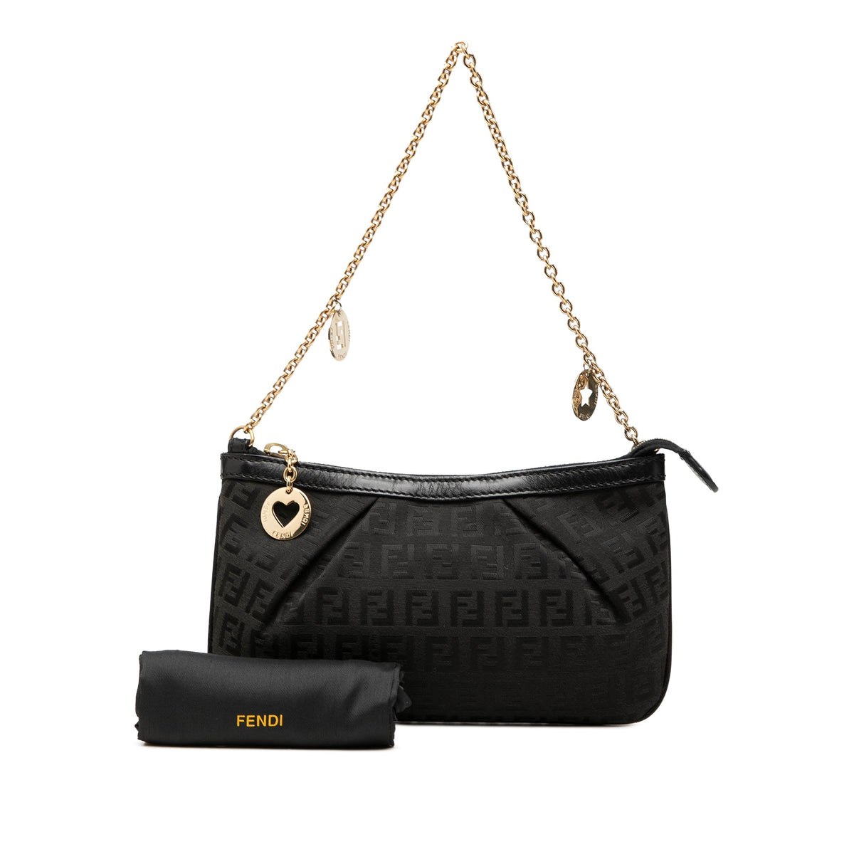 Fendi Zucchino Canvas Chain Pochette — Black