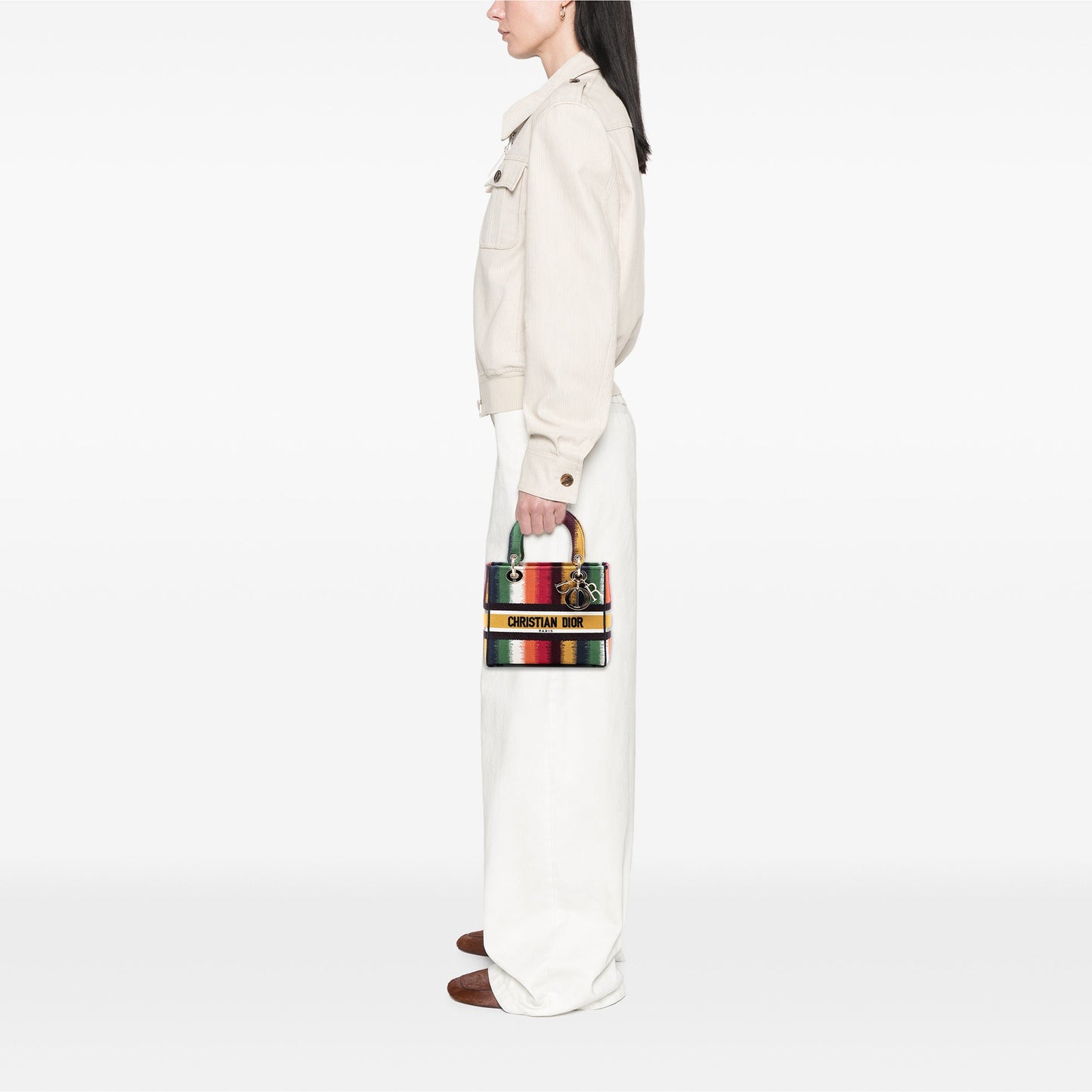 Dior Medium Embroidered Multicolor Canvas Striped Lady D Lite