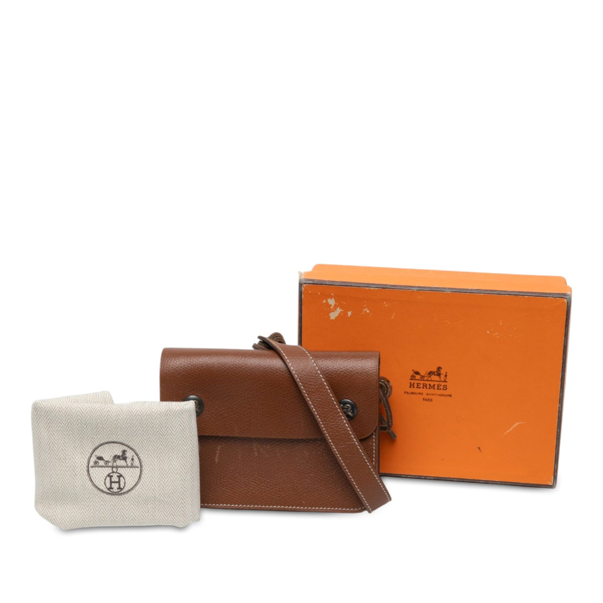 Hermès Courchevel Pochette Green Waist Bag — Brown