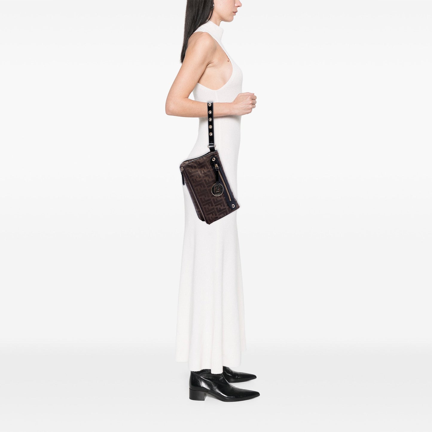 Fendi Zucca Canvas Flap Wristlet Clutch