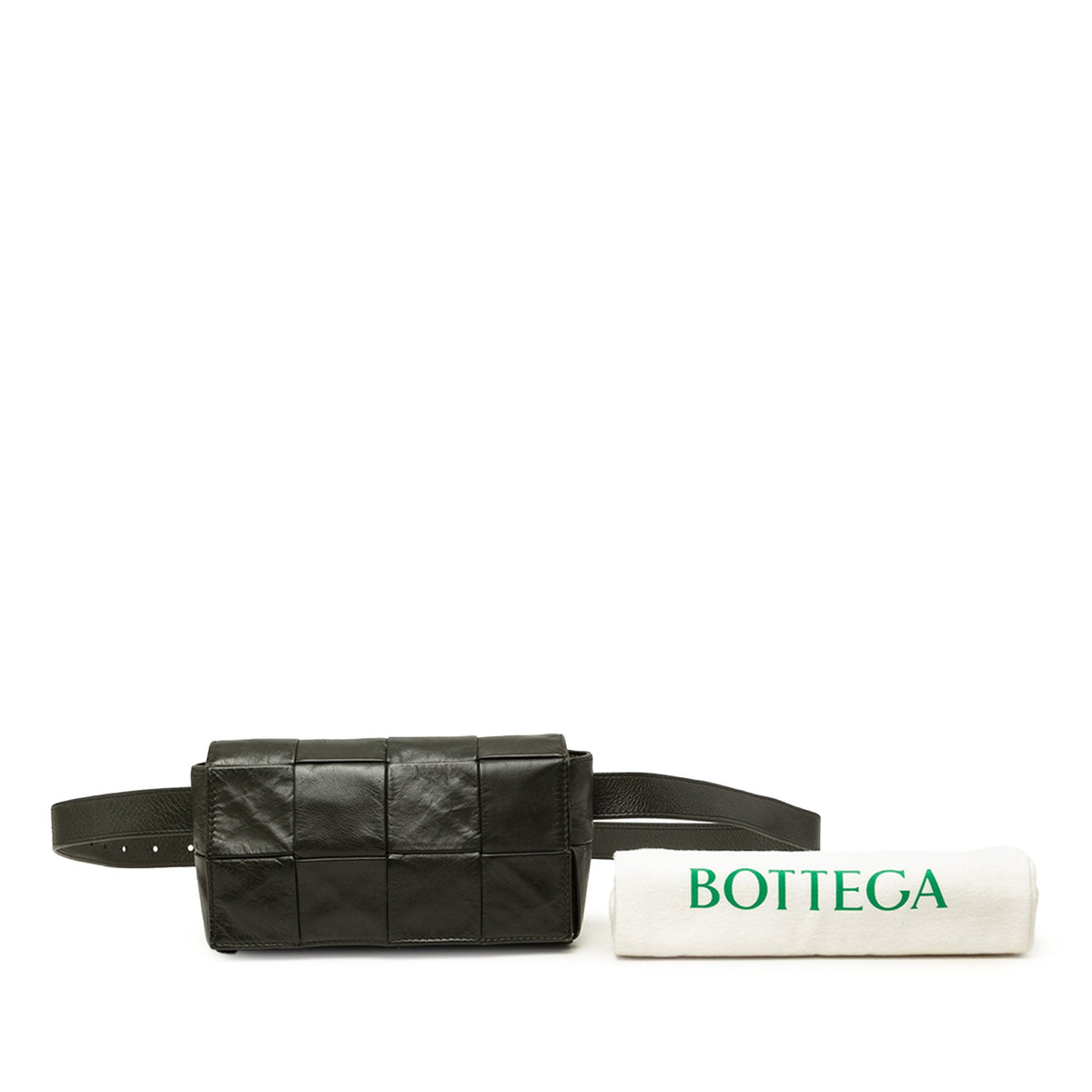 Bottega Veneta Paper Calfskin Intrecciato Cassette Belt Bag — Black