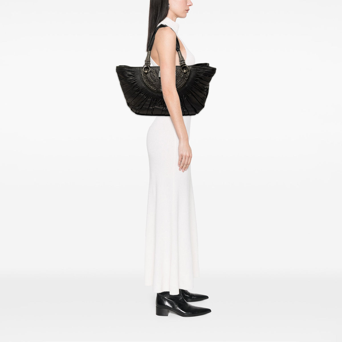 Dior Pleated Lambskin Plisse Basket Tote — Black