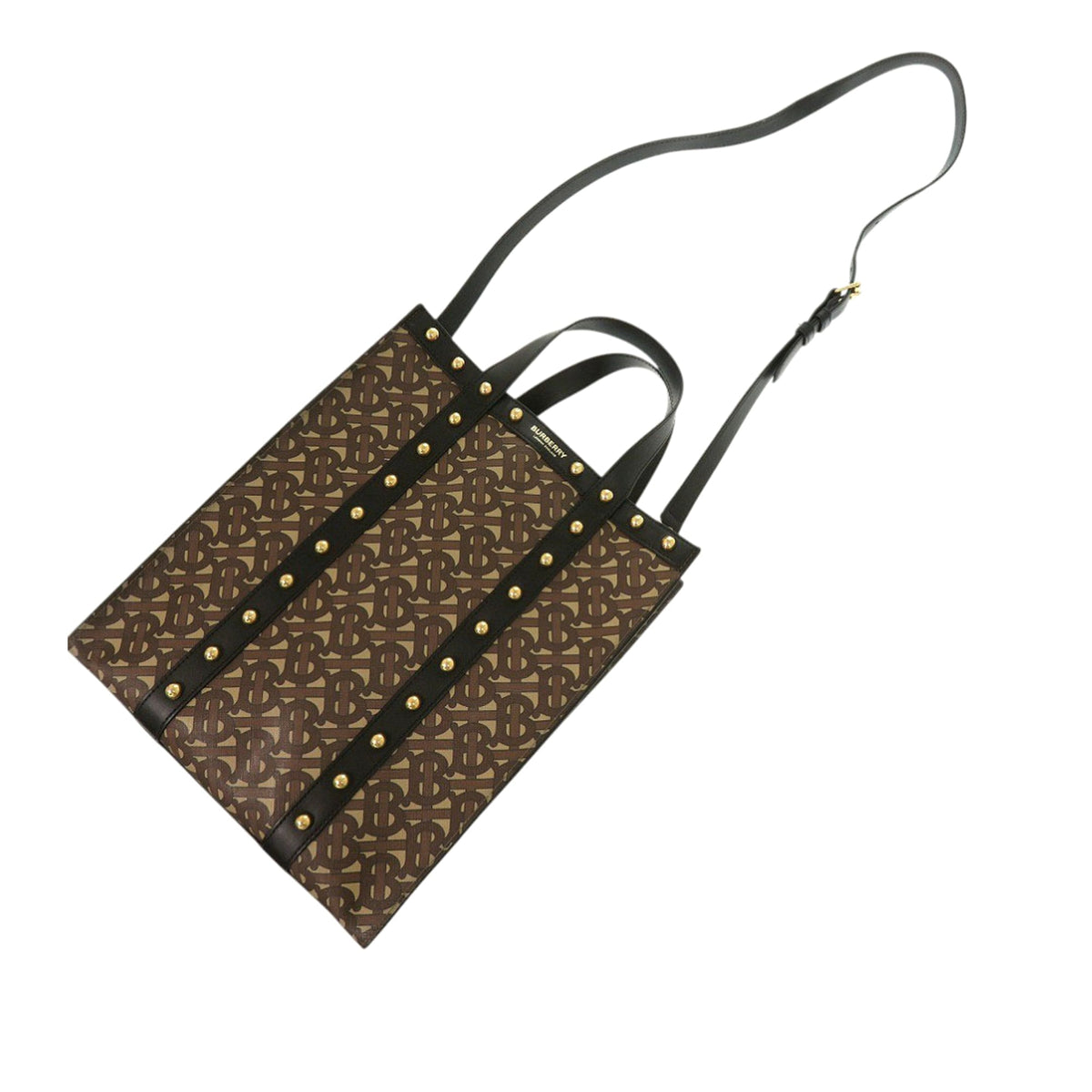 Burberry Small TB Monogram E Canvas and Studded Leather Vertical Tote