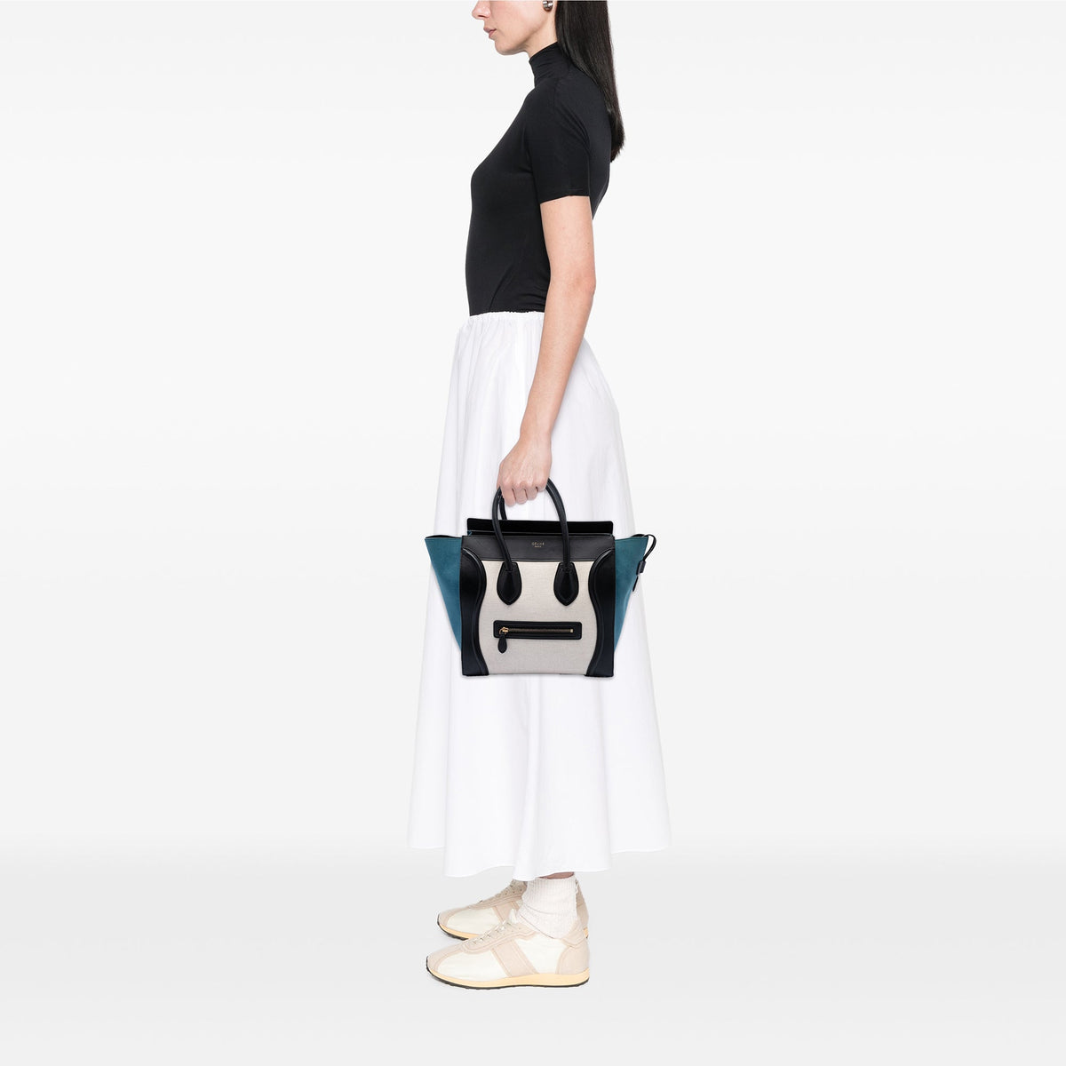 Celine Mini Tricolor Canvas and Leather Luggage Tote