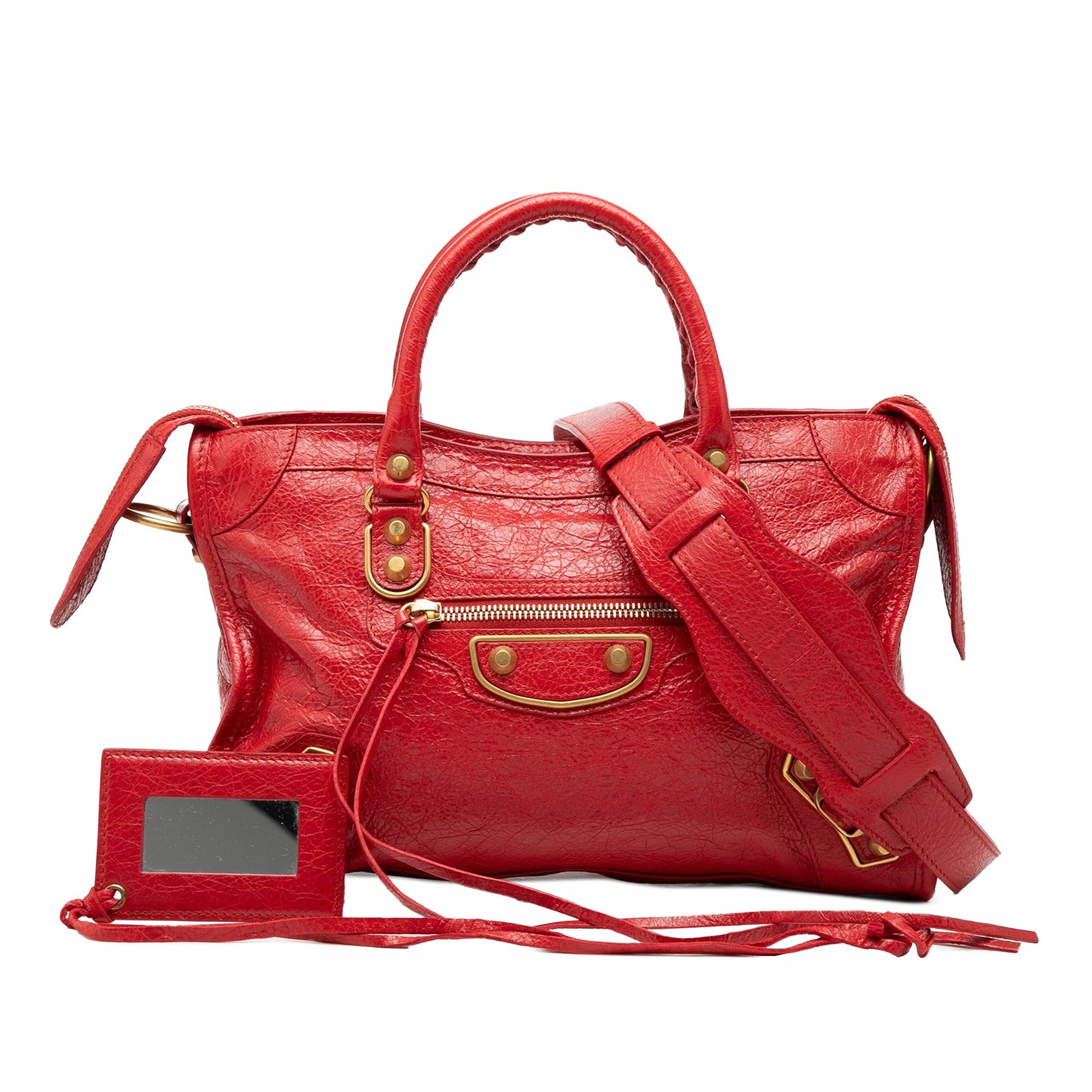 Small Lambskin Motocross Classic Metallic Edge City Satchel