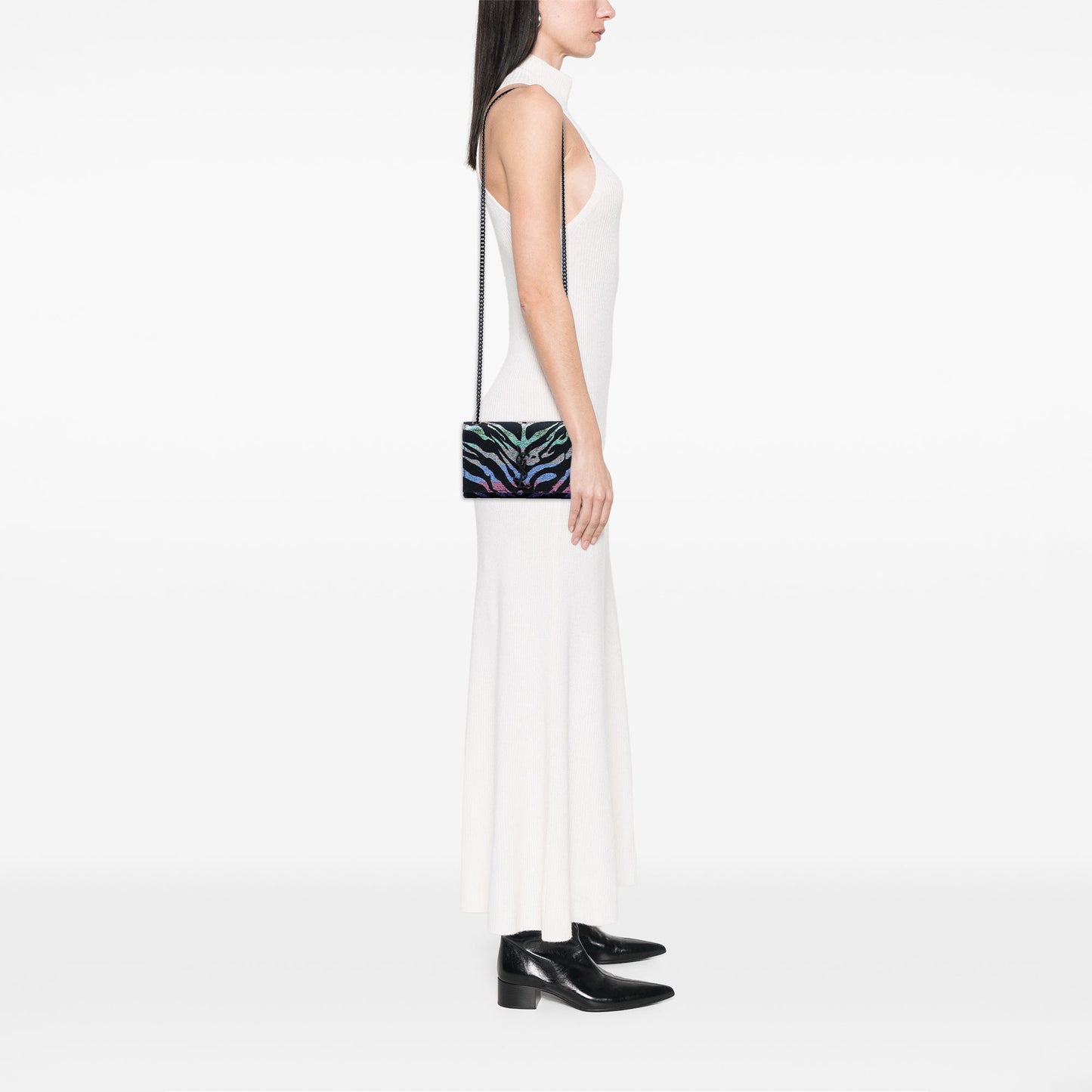 Saint Laurent Small Canvas Metallic Tiger Print Monogram Kate Crossbody