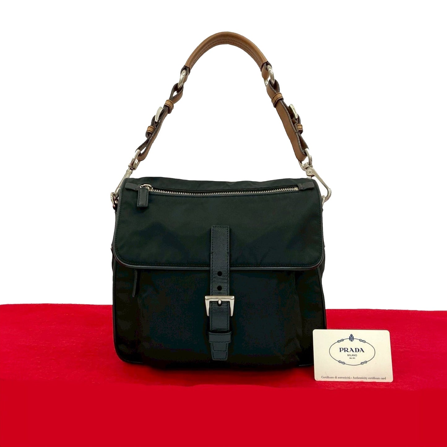 Prada Saffiano Trimmed Tessuto Shoulder Bag