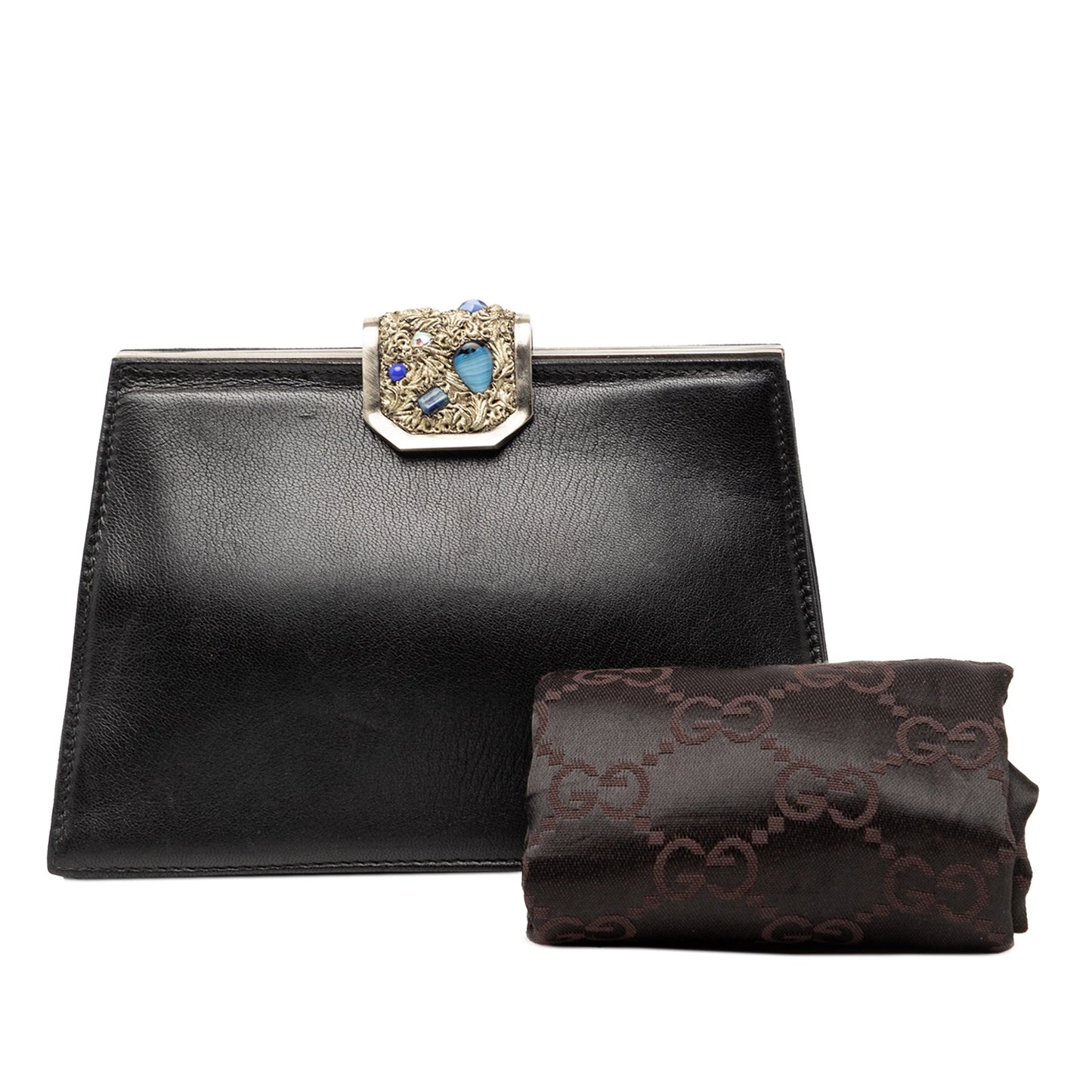 Gucci Leather Crystal Embellished Frame Clutch