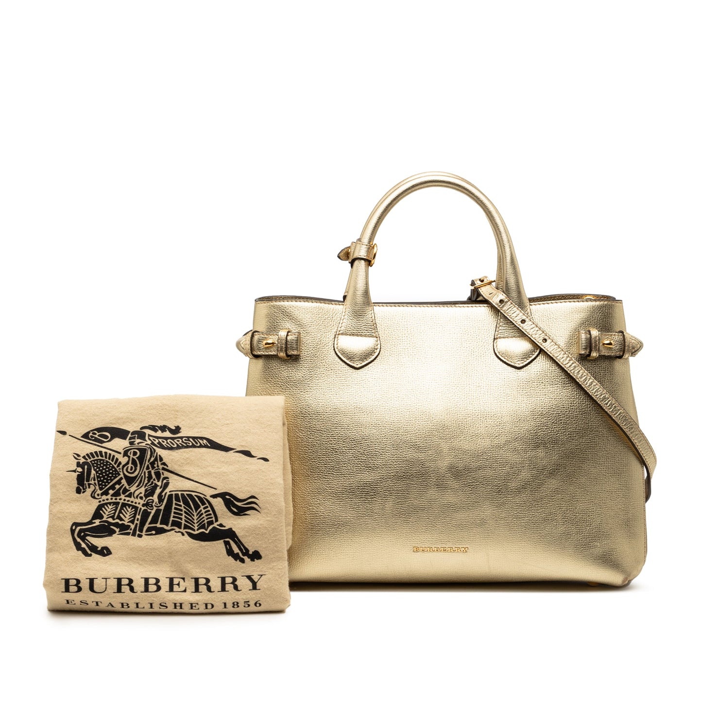 Burberry Medium Metallic Leather and House Check Banner Satchel