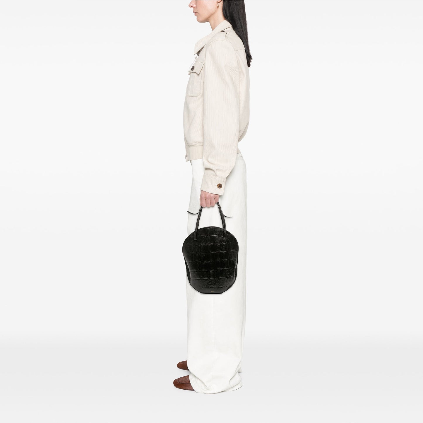 Celine Croc Embossed Leather Curved Shoulder Bag