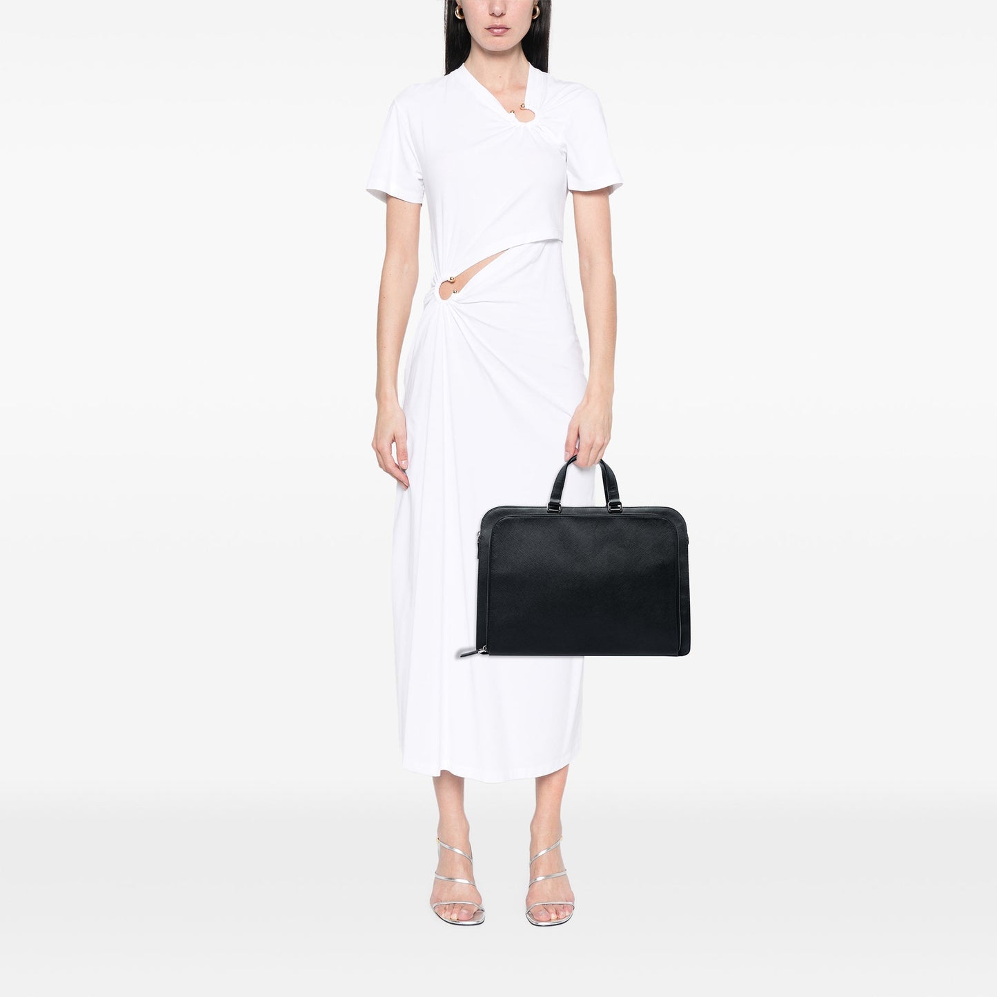 Prada Saffiano Cuir Travel Front Zip Pocket Briefcase
