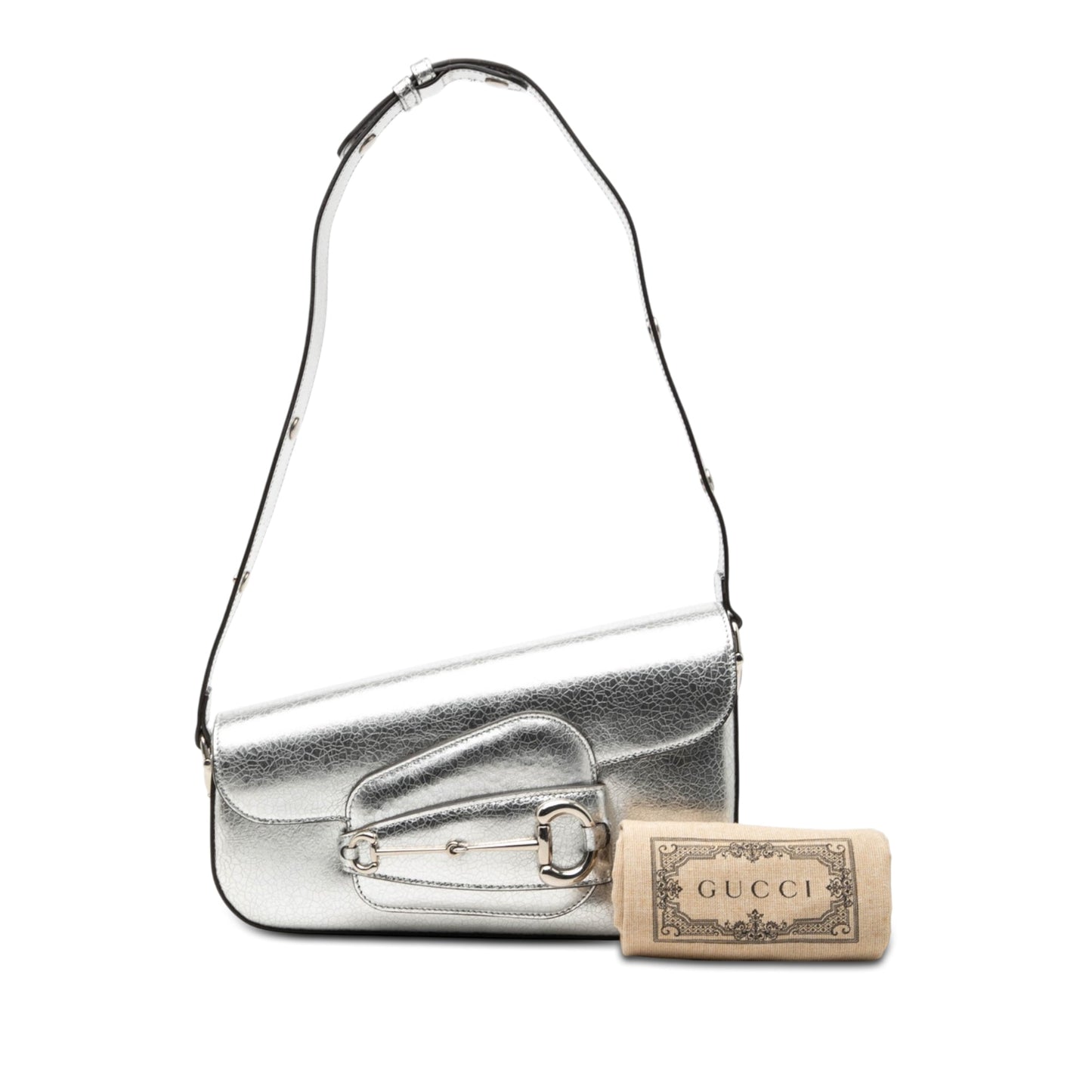 Gucci Metallic Textured Calfskin Asymmetric Horsebit 1955 Shoulder Bag